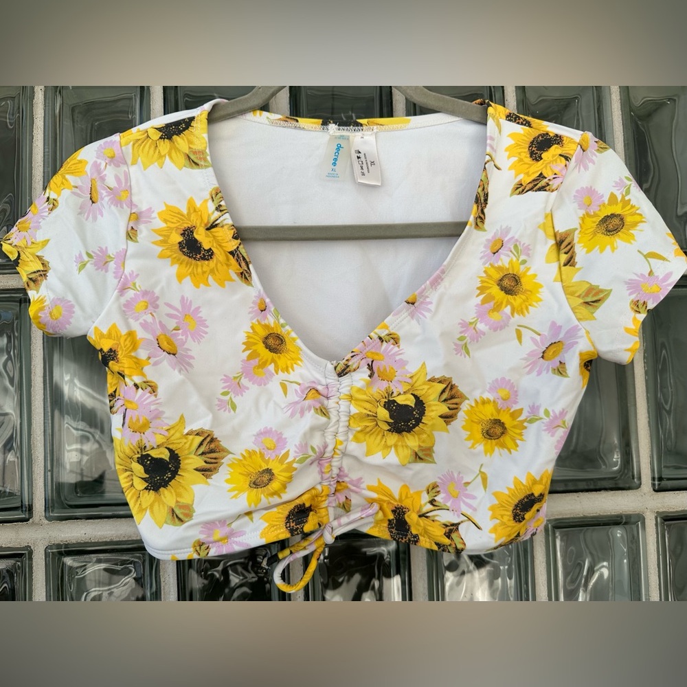 Decree Sunflower and Daisy Print Bathing Suit Top